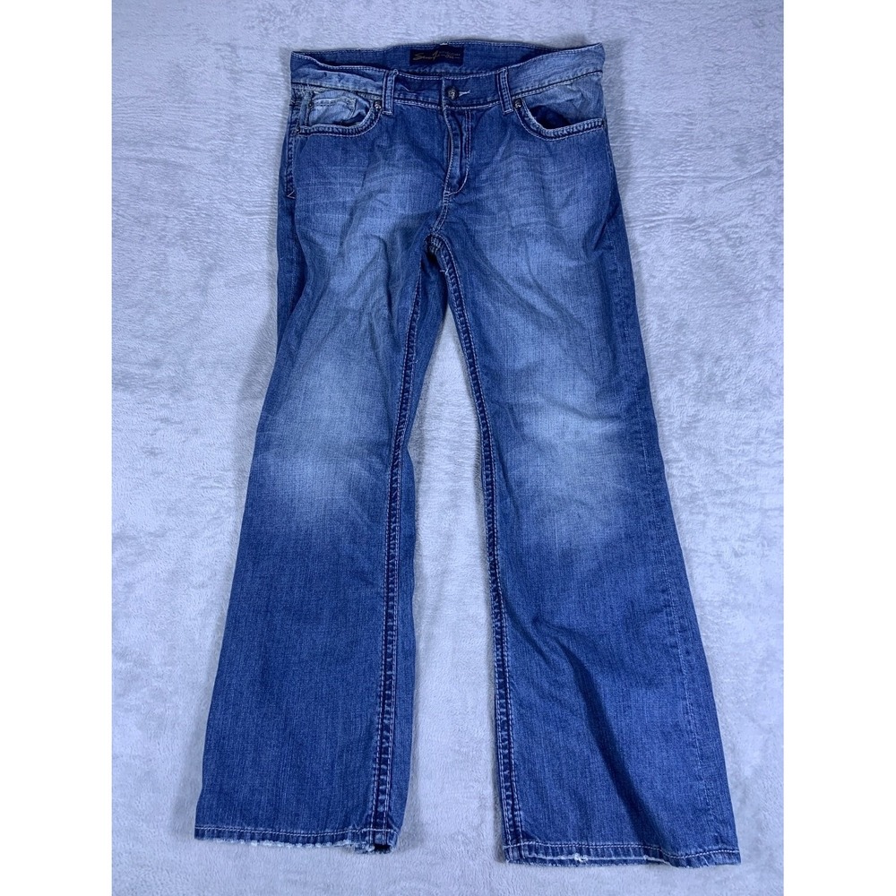 Seven7 Mens Bootcut Jeans Size 38x34 Blue Faded Flap Pocket